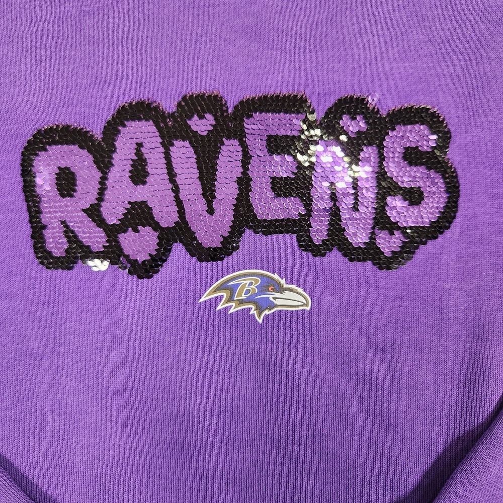 New Era Girls Size 7/8 Baltimore Ravens Purple Sequins Flip Sweatshirt NWT - Picture 2 of 8
